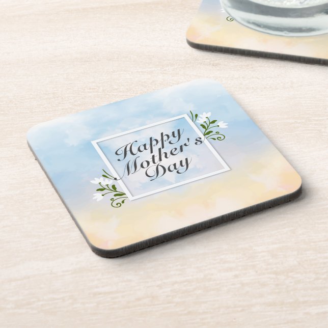 Elegant Happy Mother's Day Floral Frame Coaster (Left Side)