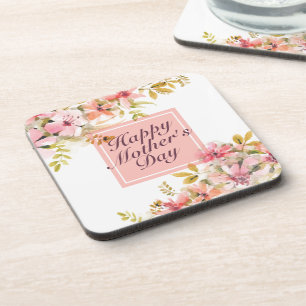 Elegant Happy Mother's Day Floral Frame Coaster