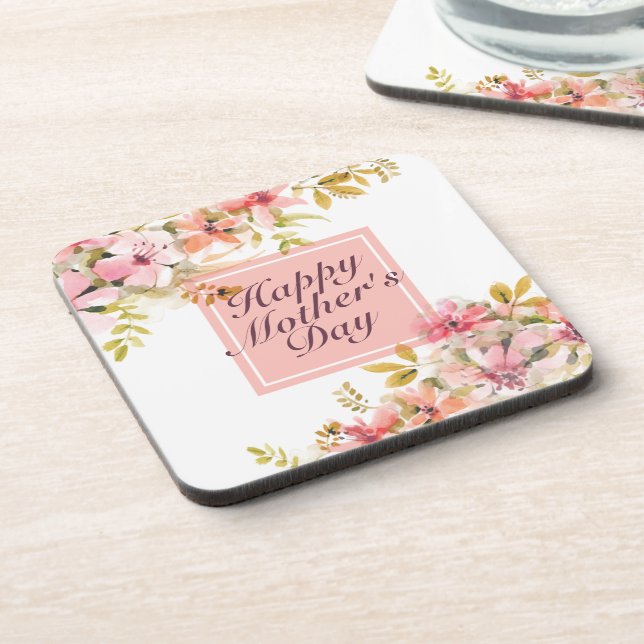 Elegant Happy Mother's Day Floral Frame Coaster (Left Side)
