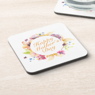 Elegant Happy Mother's Day Floral Frame Coaster