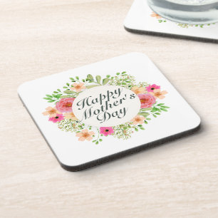 Elegant Happy Mother's Day Floral Frame Coaster
