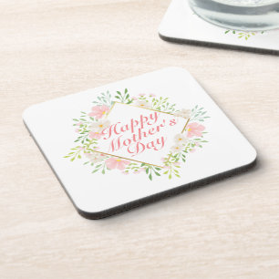 Elegant Happy Mother's Day Floral Frame Coaster