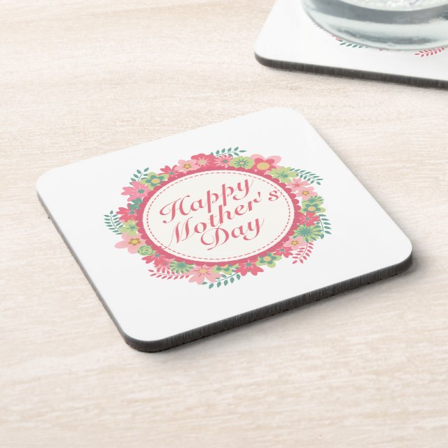 Elegant Happy Mother's Day Floral Frame Coaster (Left Side)