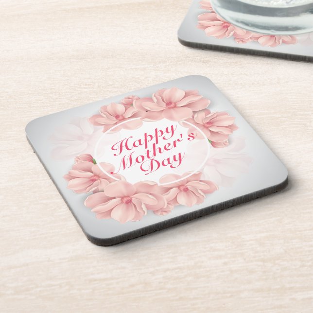 Elegant Happy Mother's Day Floral Frame Coaster (Left Side)