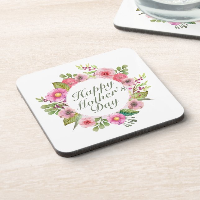Elegant Happy Mother's Day Floral Frame Coaster (Left Side)