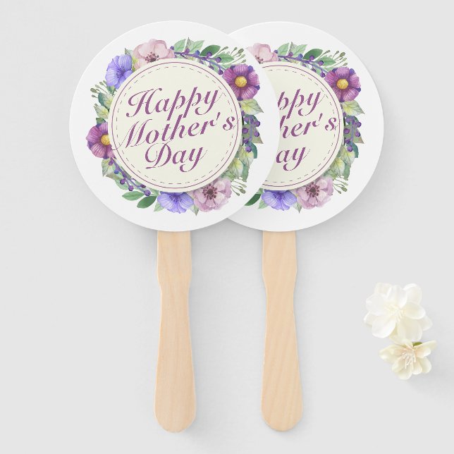 Elegant Happy Mother's Day Floral Frame Hand Fan (Front and Back)