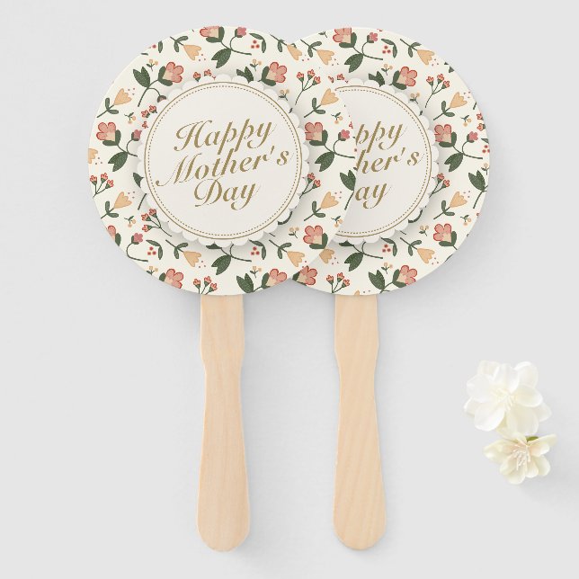 Elegant Happy Mother's Day Floral Frame Hand Fan (Front and Back)
