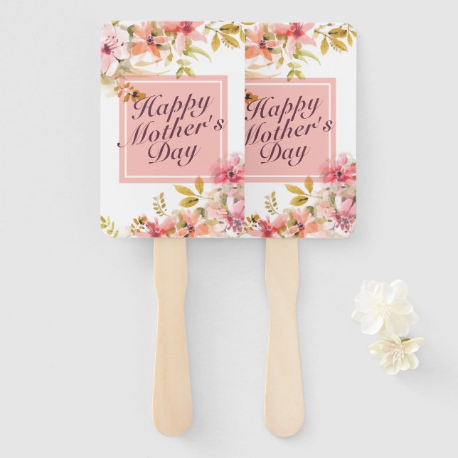 Elegant Happy Mother's Day Floral Frame Hand Fan (Front and Back)