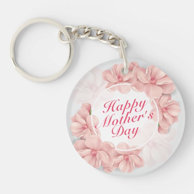 Elegant Happy Mother's Day Floral Frame Keychain (Front)