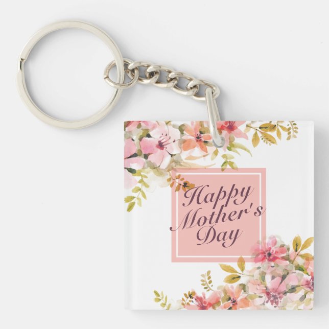 Elegant Happy Mother's Day Floral Frame Keychain (Front)