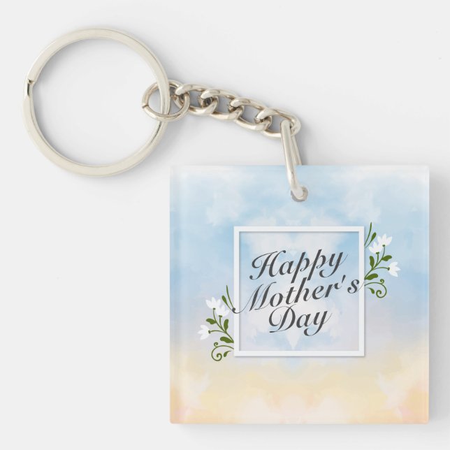 Elegant Happy Mother's Day Floral Frame Keychain (Front)