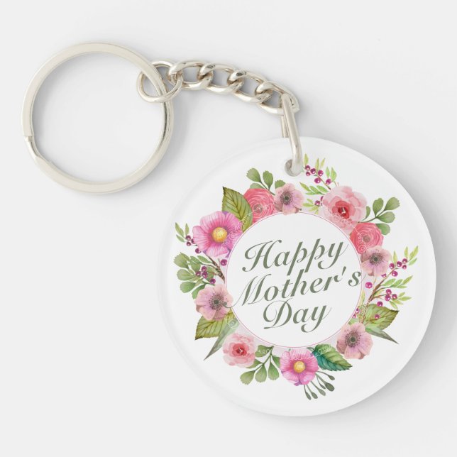 Elegant Happy Mother's Day Floral Frame Keychain (Front)