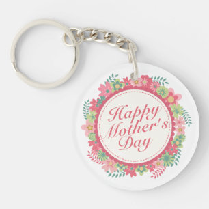 Elegant Happy Mother's Day Floral Frame Keychain