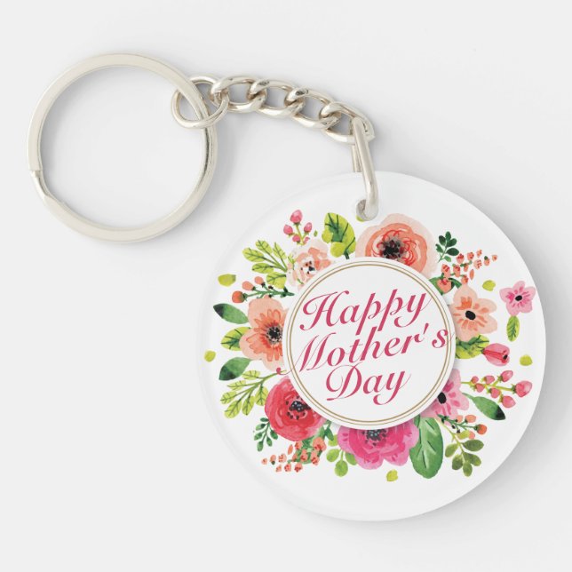 Elegant Happy Mother's Day Floral Frame Keychain (Front)
