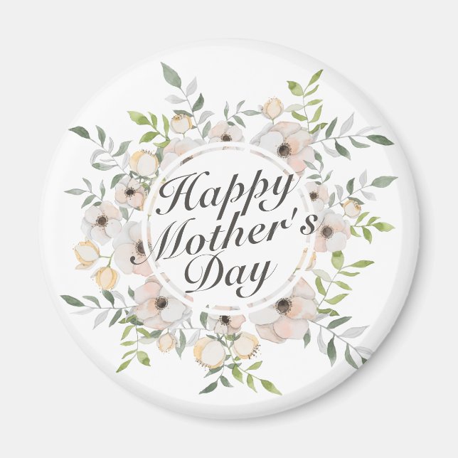 Elegant Happy Mother's Day Floral Frame Magnet (Front)
