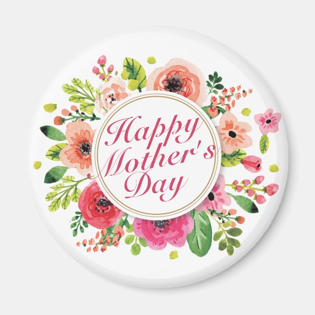 Elegant Happy Mother's Day Floral Frame Magnet (Front)
