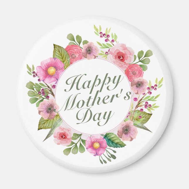 Elegant Happy Mother's Day Floral Frame Magnet (Front)