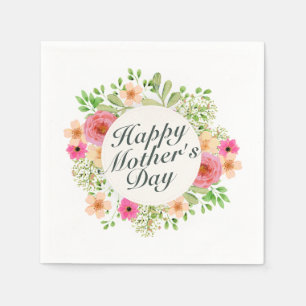 Elegant Happy Mother's Day Floral Frame   Napkin