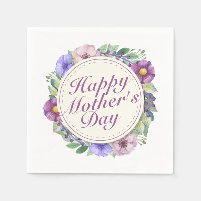 Elegant Happy Mother's Day Floral Frame Napkin (Front)