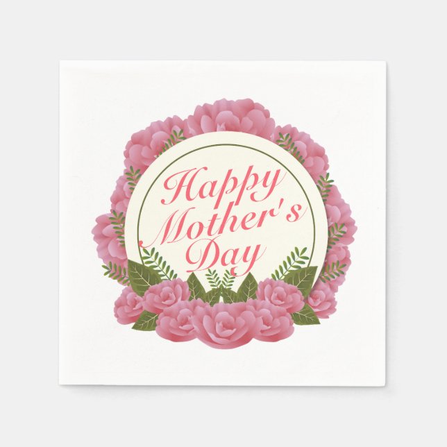 Elegant Happy Mother's Day Floral Frame Napkin (Front)