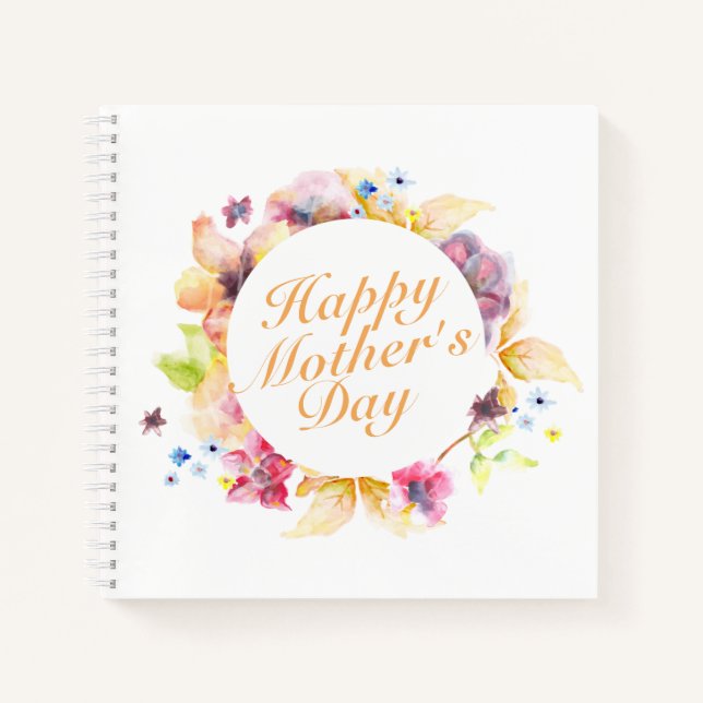 Elegant Happy Mother's Day Floral Frame Notebook (Front)