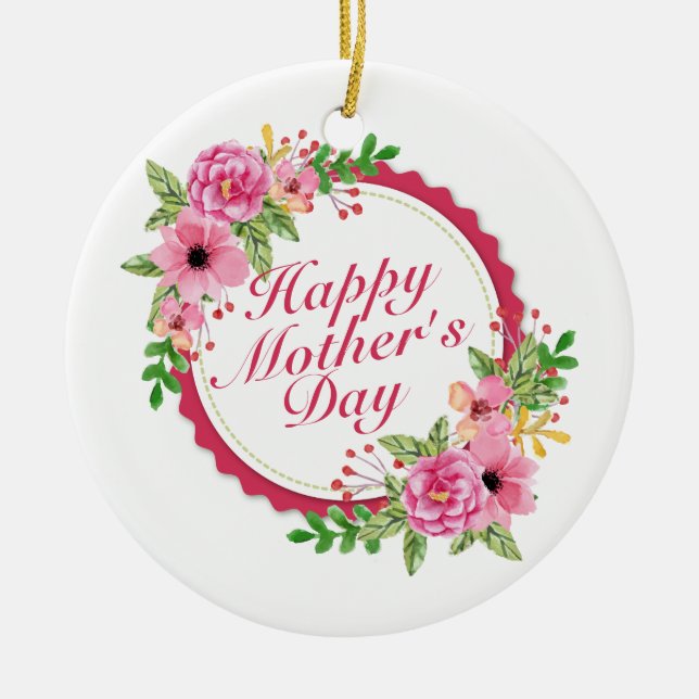 Elegant Happy Mother's Day Floral Frame Ornament (Front)