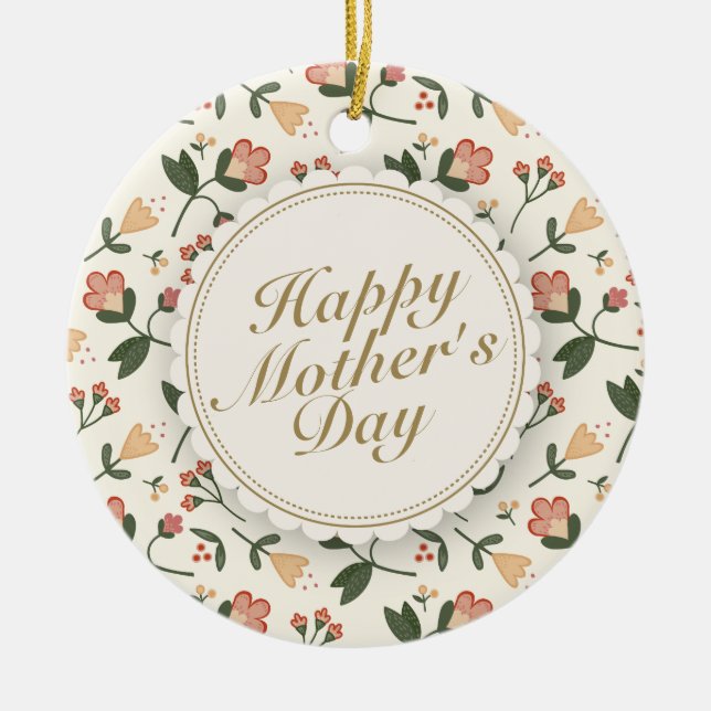 Elegant Happy Mother's Day Floral Frame Ornament (Front)