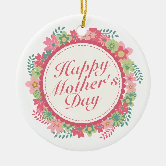 Elegant Happy Mother's Day Floral Frame Ornament (Front)