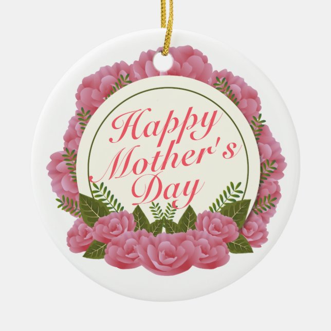 Elegant Happy Mother's Day Floral Frame Ornament (Front)