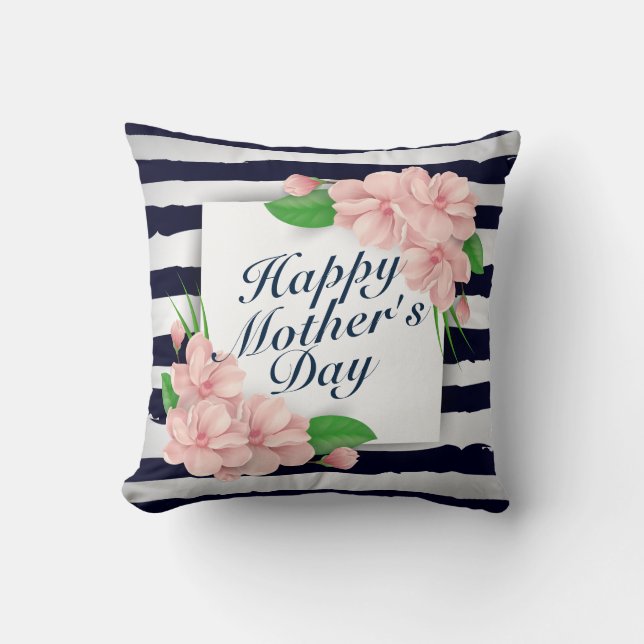 Elegant Happy Mother's Day Floral Frame | Pillow (Front)
