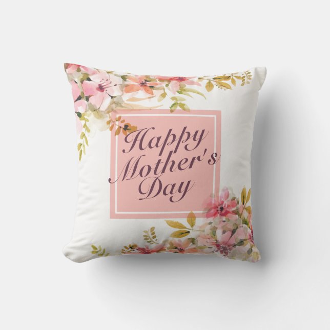 Elegant Happy Mother's Day Floral Frame | Pillow (Front)
