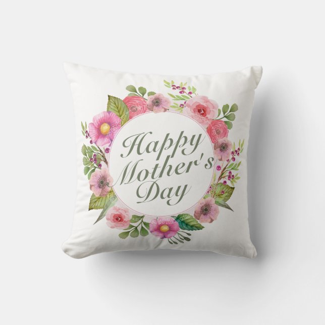 Elegant Happy Mother's Day Floral Frame | Pillow (Front)