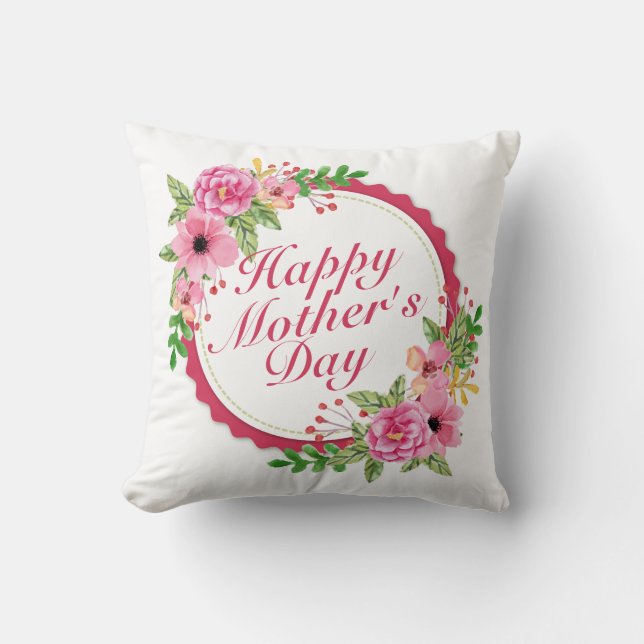 Elegant Happy Mother's Day Floral Frame | Pillow (Front)