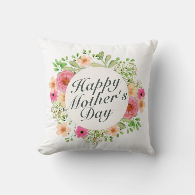 Elegant Happy Mother's Day Floral Frame | Pillow (Front)