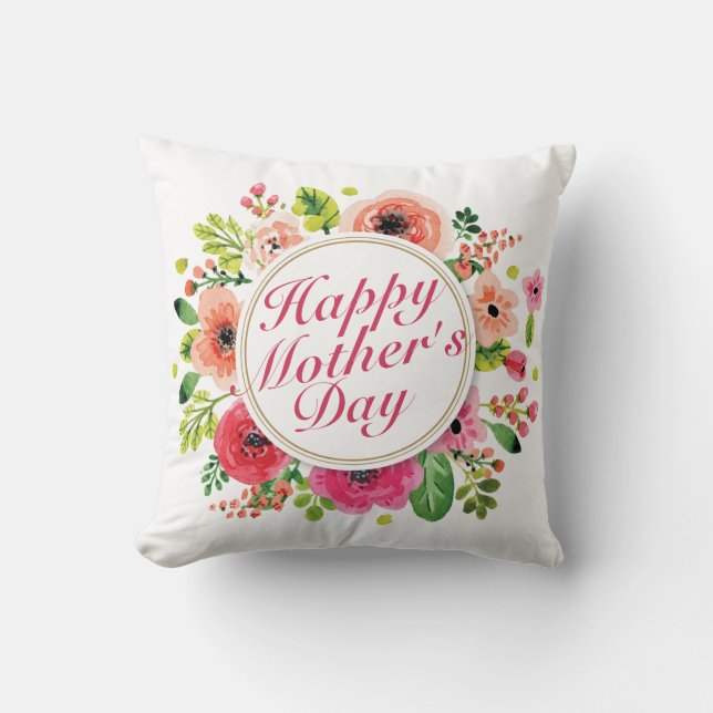 Elegant Happy Mother's Day Floral Frame | Pillow (Front)