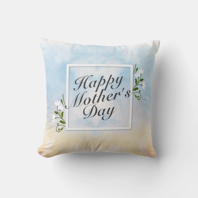Elegant Happy Mother's Day Floral Frame | Pillow (Front)