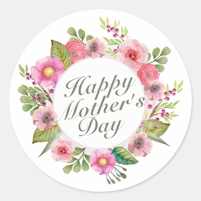 Elegant Happy Mother's Day Floral Frame Sticker (Front)