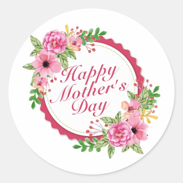 Elegant Happy Mother's Day Floral Frame Sticker (Front)