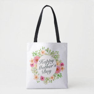 Elegant Happy Mother's Day Floral Frame Tote Bag