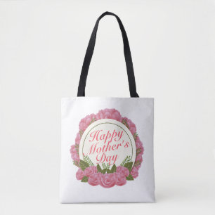 Elegant Happy Mother's Day Floral Frame Tote Bag