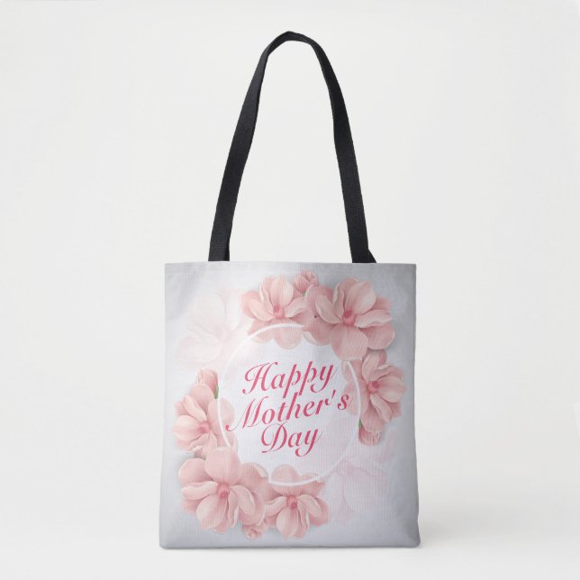 Elegant Happy Mother's Day Floral Frame Tote Bag (Front)