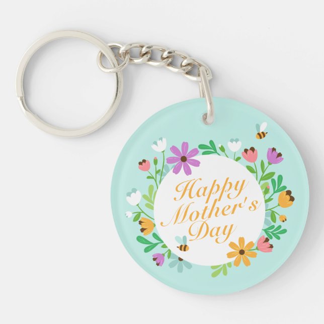 Elegant Happy Mother's Day Floral | Keychain (Front)