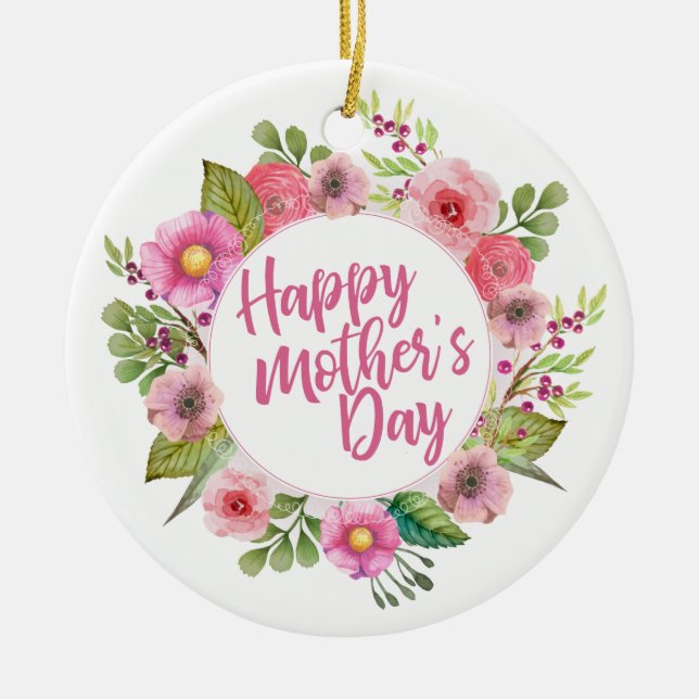 Elegant Happy Mother's Day Floral | Ornament (Front)
