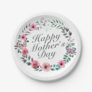 Elegant Happy Mother's Day Floral Paper Plate