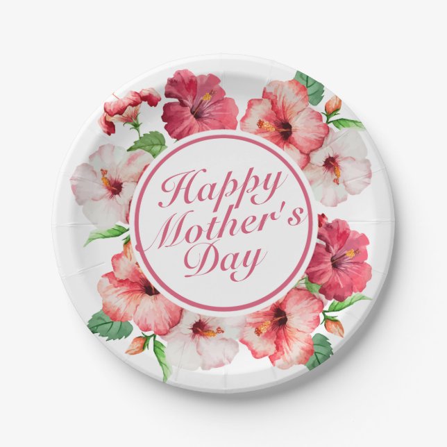 Elegant Happy Mother's Day Floral Paper Plate (Front)