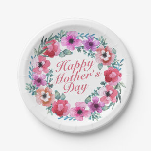 Elegant Happy Mother's Day Floral Paper Plate