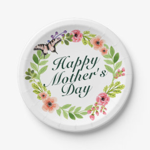 Elegant Happy Mother's Day Floral Paper Plate