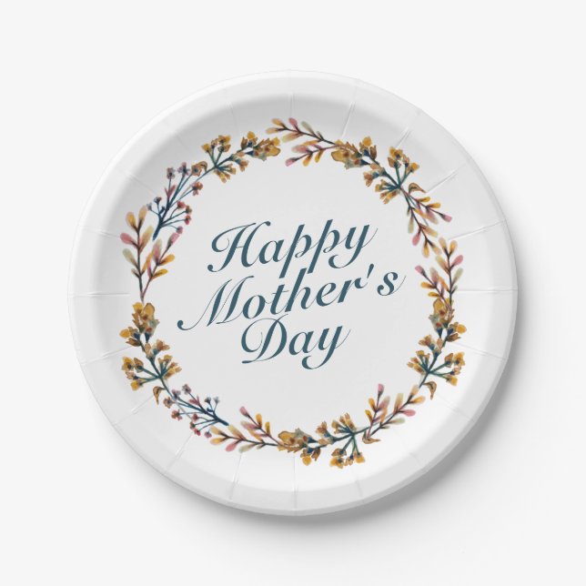 Elegant Happy Mother's Day Floral Paper Plate (Front)