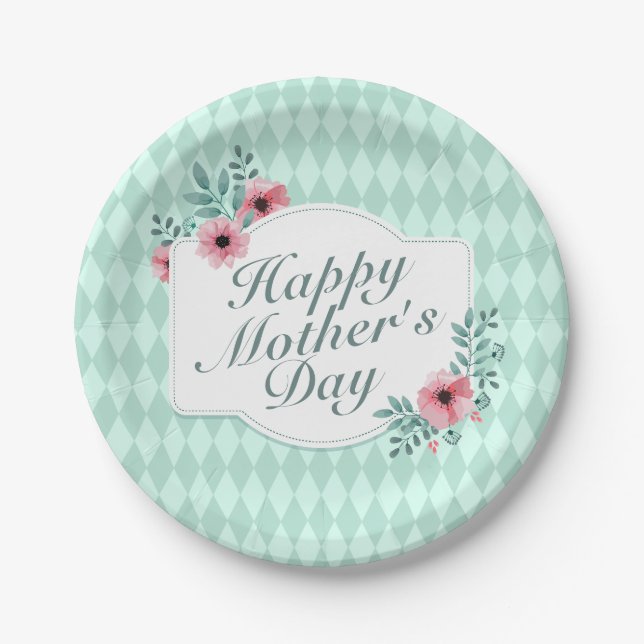 Elegant Happy Mother's Day Floral Paper Plate (Front)