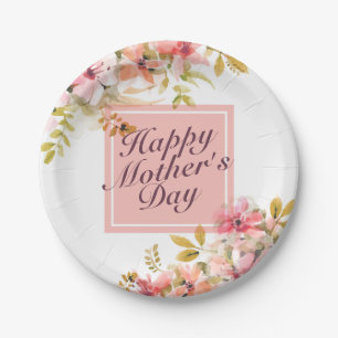 Elegant Happy Mother's Day Floral Paper Plate